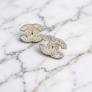 *LAST PAIR* Luxury Gold/Rhinestone Upcycled Button Earrings 20mm